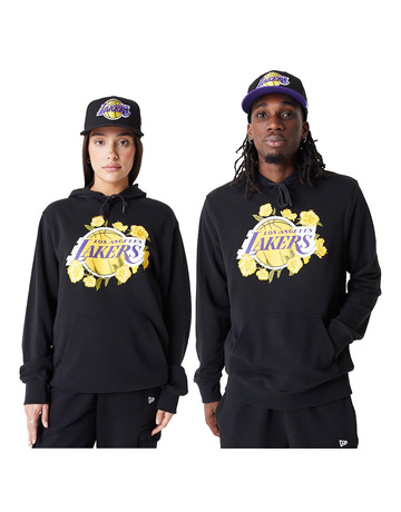 New Era LA Lakers NBA Floral Graphic T-shirt, black, yellow and purple