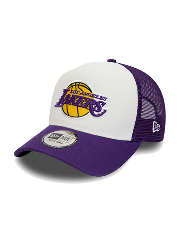 Men's New Era Purple Los Angeles Lakers Marble 9FORTY Trucker Snapback Hat