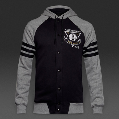 Adidas Washed Baseball Jacket Brooklyn Nets(Negro/Gris)