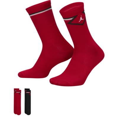 Jordan Kids Diamond High Crew Socks (2 Pairs) "Gym Red-Black"