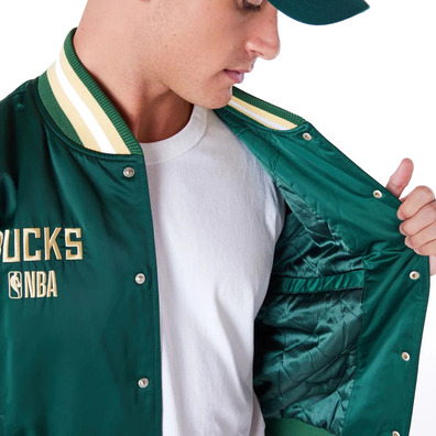 New Era NBA Milwaukee Bucks Satin Bomber Jacket "Dark Green"