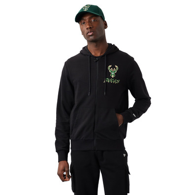 New Era NBA Milwaukee Bucks Script Logo FZ Hoodie "Black"