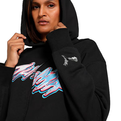 Puma Womans Basketaball Cherry on Top Graphic Oversized Hoodie "Black"