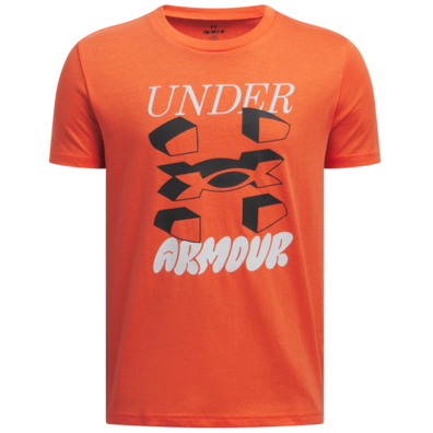 UA Boys' Split Big Logo Short Sleeve "Fire-Halo Gray"