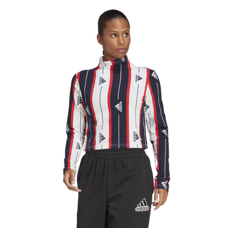 Adidas Essentials Pin Stripe Allover Print Long-Sleeve Top