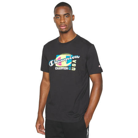 Champion Basketball Legacy Script Logo Spray Neon Tee "Black"