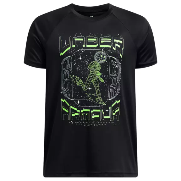 UA Boys' Tech™ Game Day Short Sleeve Tee "Black-Cyber Green"